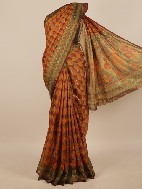 

Pothys Multi Colored Printed Poly Chiffon Saree, Brown