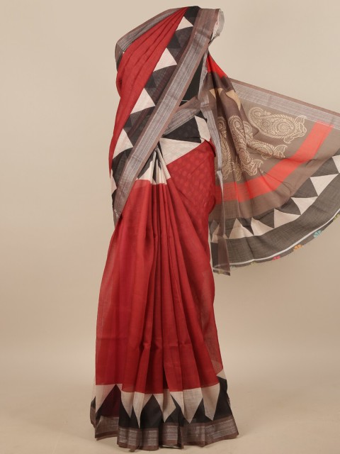 

Pothys Maroon & Black Linen Blend Saree
