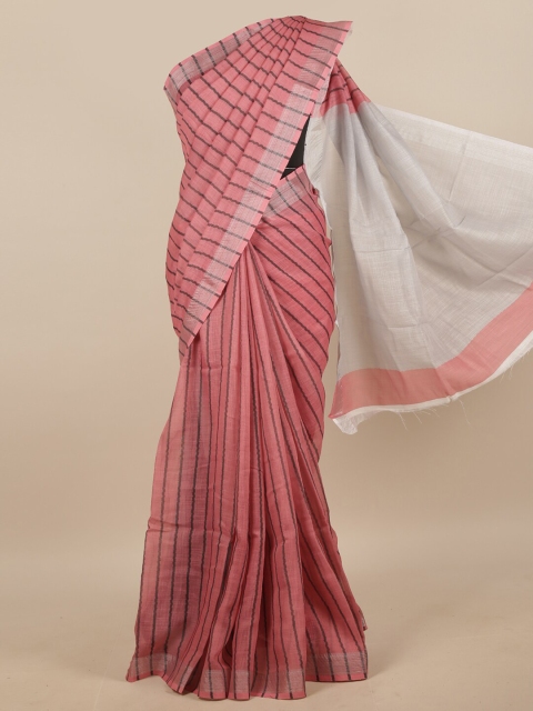

Pothys Pink & Black Striped Linen Blend Saree