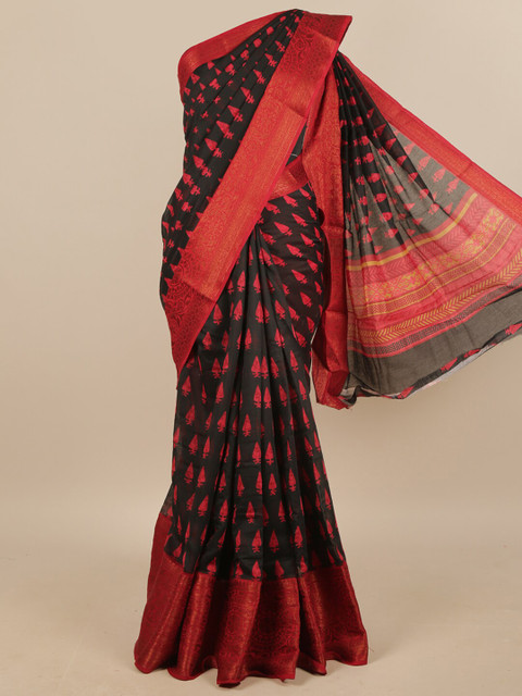 

Pothys Black & Red Cotton Blend Ethnic Motifs Printed Saree