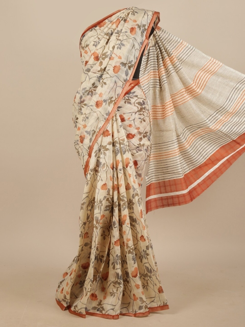 

Pothys Cream-Coloured & Green Floral Saree