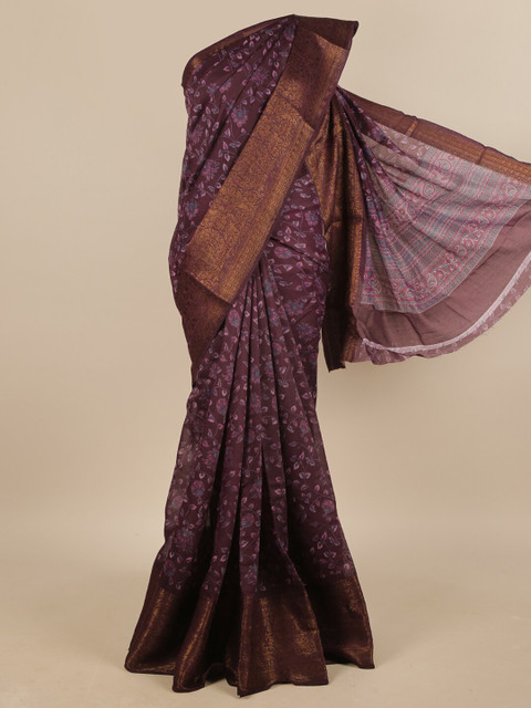 

Pothys Purple & Gold-Toned Floral Saree