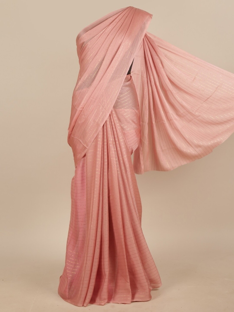 

Pothys Pink & Gold-Toned Striped Poly Chiffon Saree