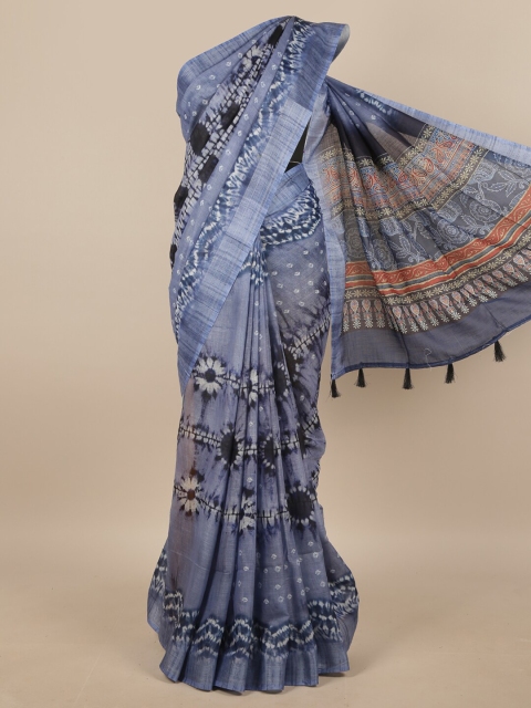 

Pothys Blue & Black Floral Linen Blend Saree