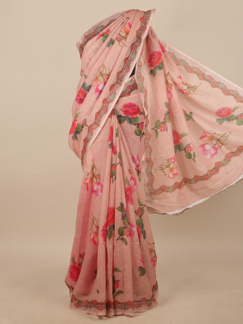 

Pothys Pink Floral Linen Blend Saree