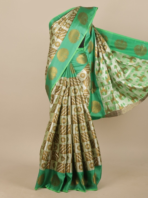 

Pothys Green & Gold-Toned Woven Design Zari Jute Silk Saree