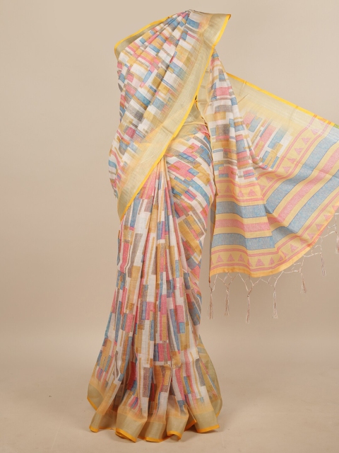 

Pothys White & Yellow Linen Blend Saree