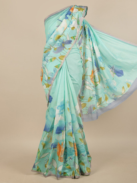 

Pothys Women Green Printed Cotton Blend Saree with Blouse