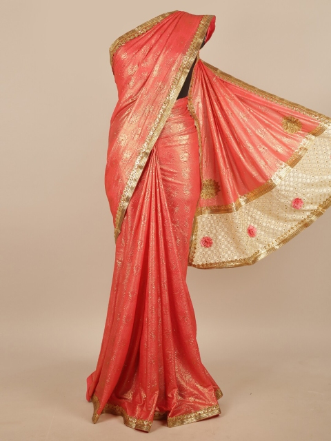 

Pothys Orange & Gold-Toned Woven Design Poly Chiffon Saree