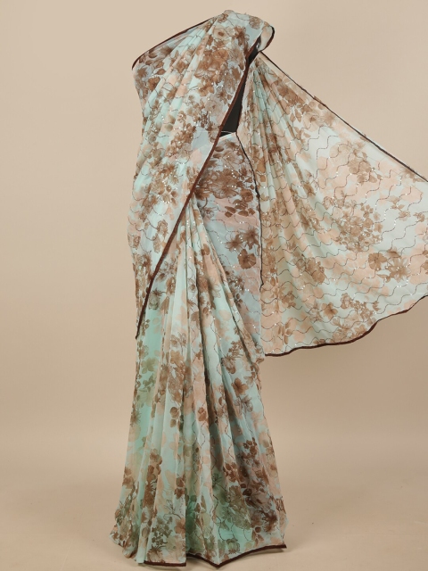 

Pothys Brown & Off White Floral Printed Sequinned Saree