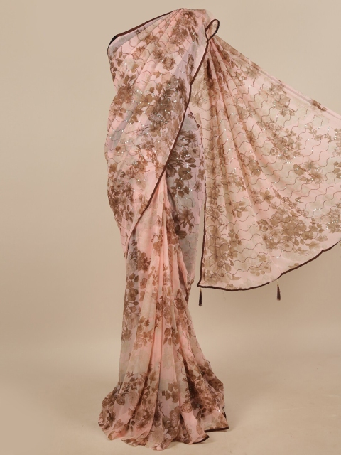 

Pothys Pink & Brown Floral Printed Saree