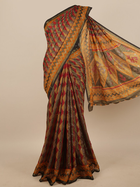

Pothys Maroon & Orange Printed Saree