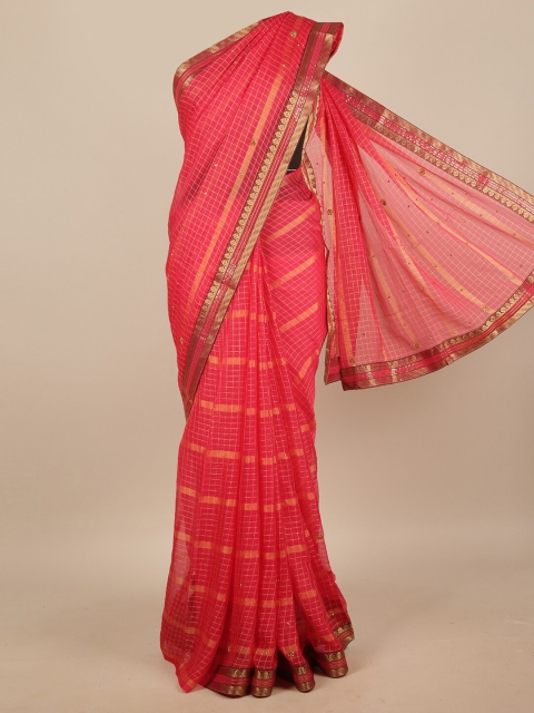 

Pothys Pink & Gold-Coloured Checked Zari Saree