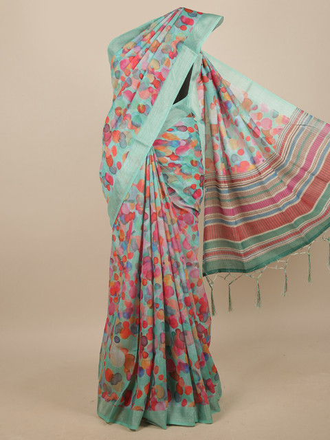 

Pothys Green & Red Linen Blend Abstract Printed Saree