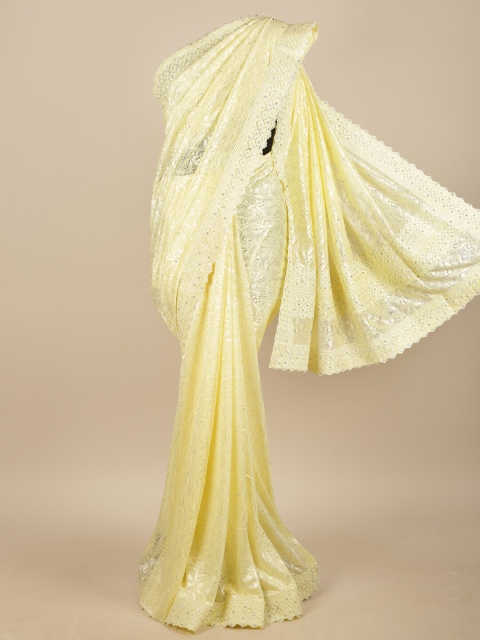 

Pothys Yellow Floral Beads and Stones Net Saree