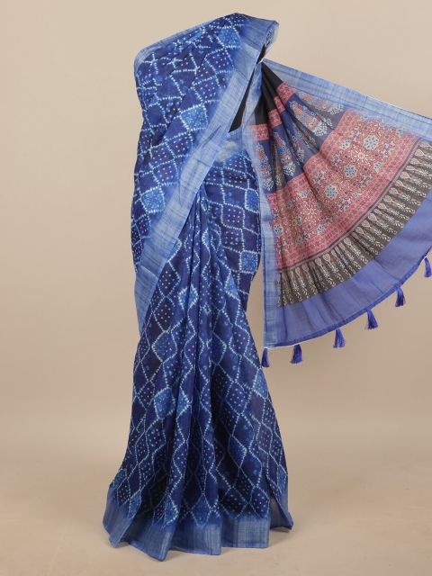 

Pothys Blue & White Zari Printed Linen Blend Saree