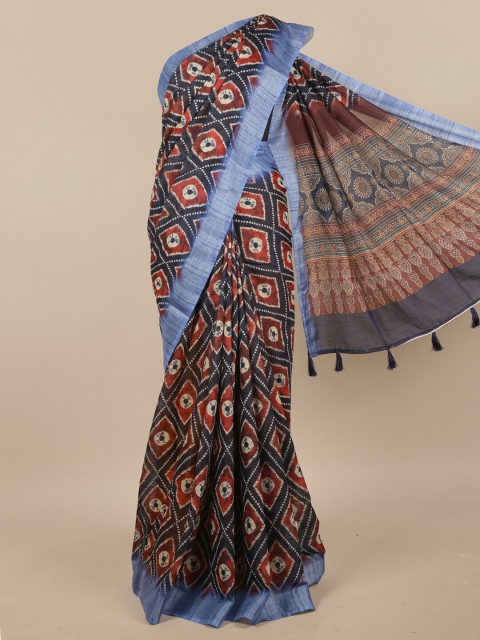 

Pothys Blue & Red Linen Blend Saree