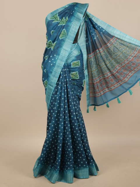 

Pothys Blue & Green Printed Linen Blend Saree