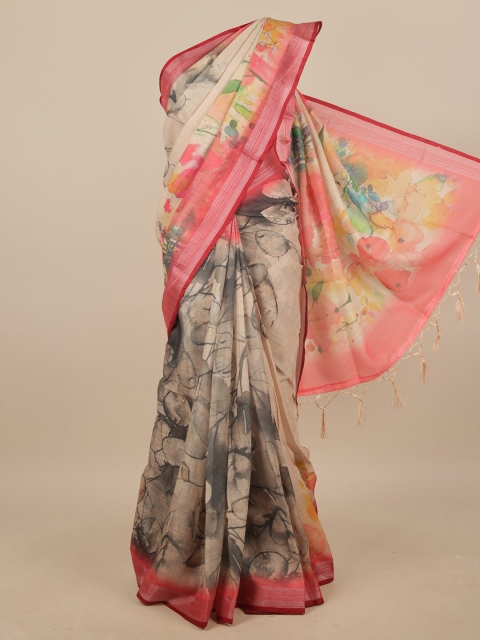 

Pothys White & Rose Abstract Printed Linen Blend Saree