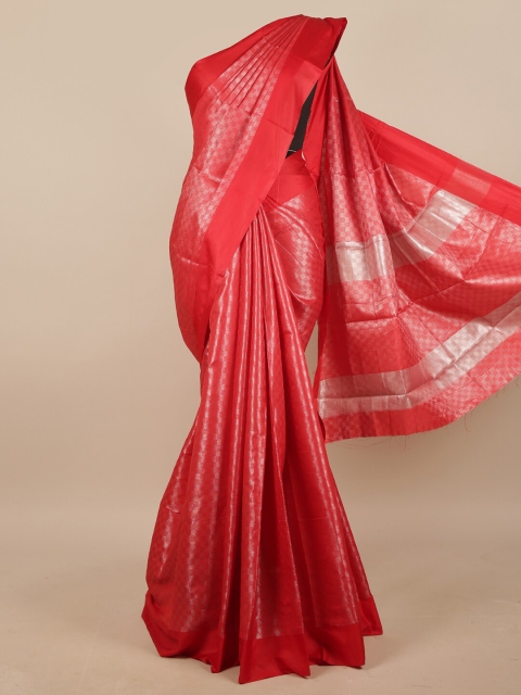 

Pothys Red & Silver-Toned Woven Design Jute Silk Saree