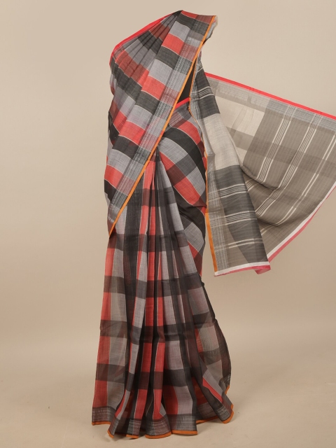 

Pothys Grey & Red Colourblocked Linen Blend Saree
