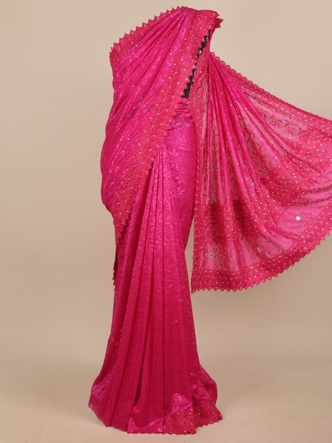 

Pothys Pink & White Embellished Net Saree