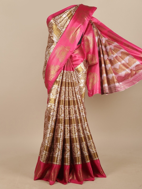 

Pothys Pink & Gold-Toned Printed Zari Jute Silk Saree