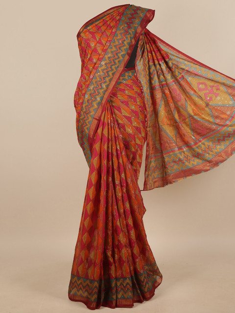 

Pothys Pink & Red Beads and Stones Saree