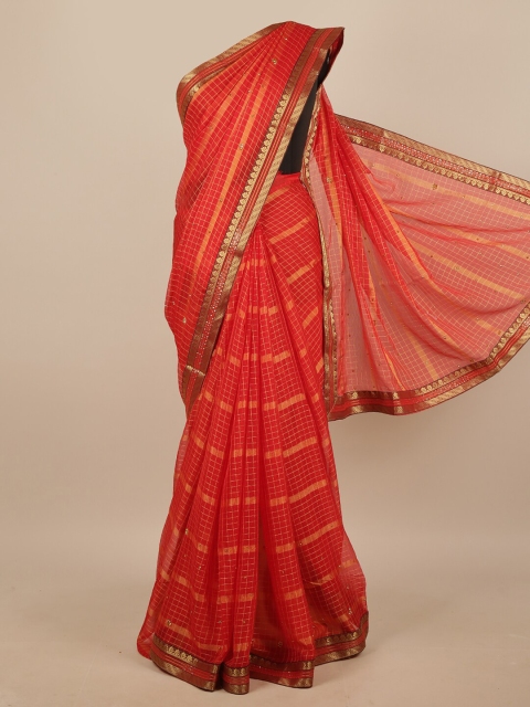 

Pothys Red & Gold-Toned Checked Saree