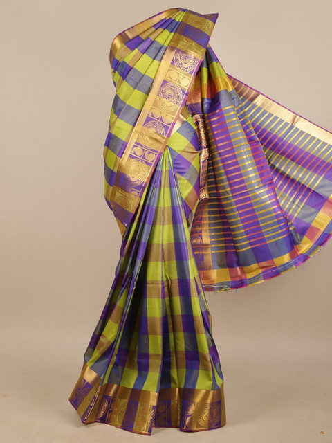 

Pothys Women Multicolour Checked Jute Silk Saree with Blouse, Multi