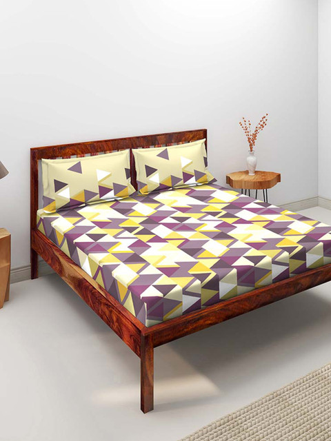 

Duroflex Violet & White Geometric 104 TC Queen Bedsheet with 2 Pillow Covers