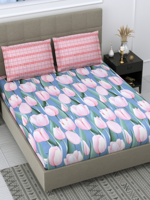 

DREAM WEAVERZ Multi Floral Printed 240 TC Pure Cotton Queen Bedsheet with 2 Pillow Covers