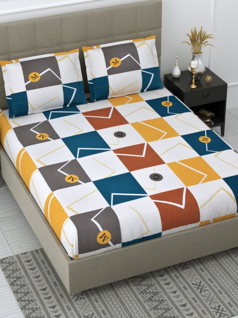 

DREAM WEAVERZ White & Yellow Geometric TC 240 Coton Queen Bedsheet with 2 Pillow Covers