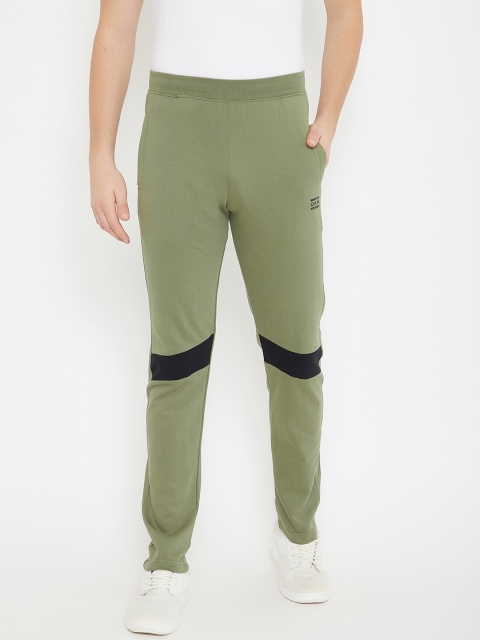 

Okane Men Olive Green & Black Solid Track Pants