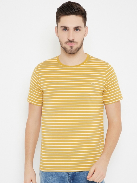 

Okane Men Mustard Yellow & Cream-Coloured Striped Cotton T-shirt