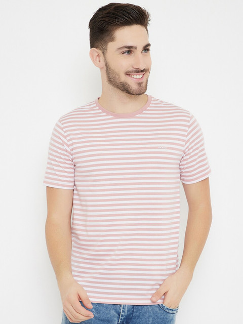 

Okane Men Pink Striped Cotton T-shirt