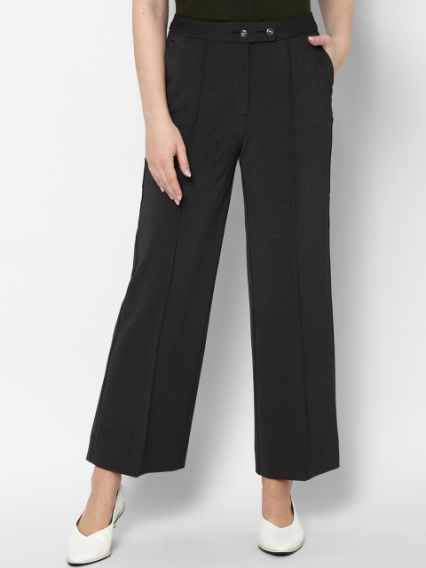 

Allen Solly Woman Women Black Textured Pleated Parallel Trousers