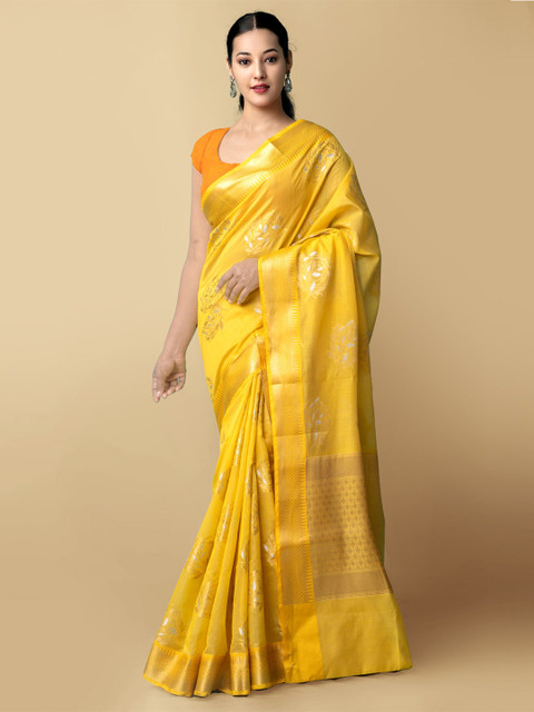 

Unnati Silks Yellow & Gold-Toned Pure Brocade Banarasi Sico Saree