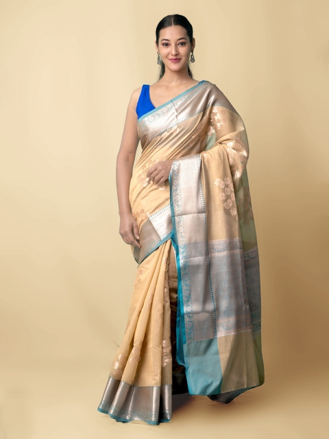 

Unnati Silks Brown & Silver-Toned Pure Brocade Banarasi Sico Saree