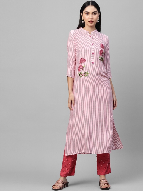 

FASHOR Women Pink Floral Embroidered Kurta