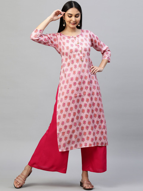 

FASHOR Women Pink & White Ethnic Motifs Printed Kurta