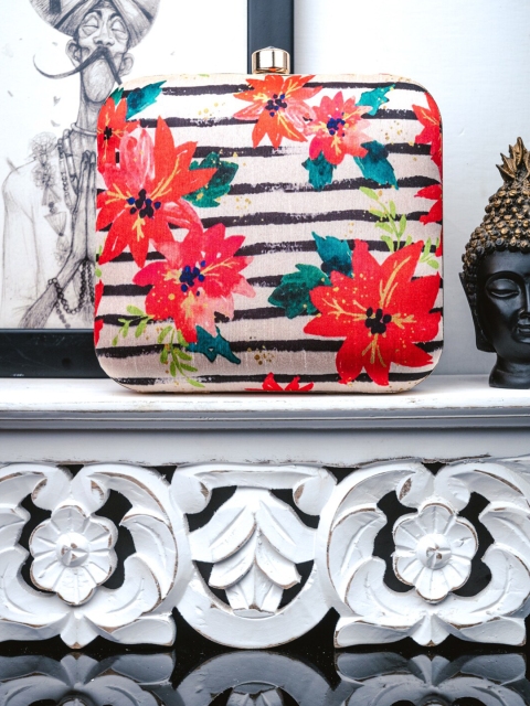 

NR By Nidhi Rathi White & Red Printed Box Clutch