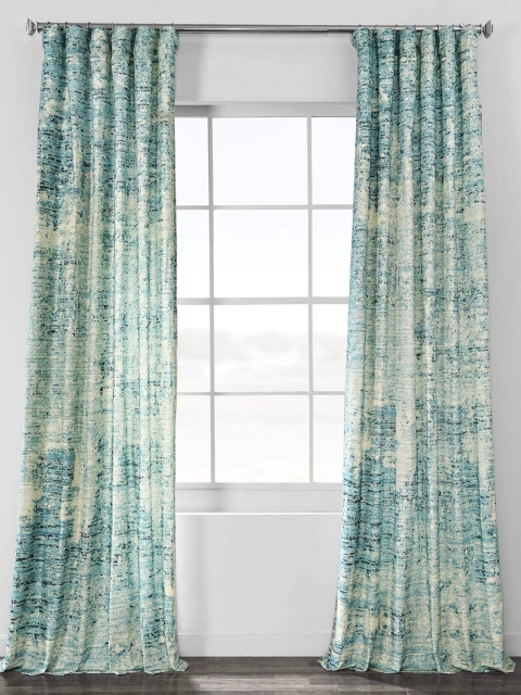 

URBAN SPACE Turquoise Blue Set of 2 Quirky Printed Cotton Long Door Curtain