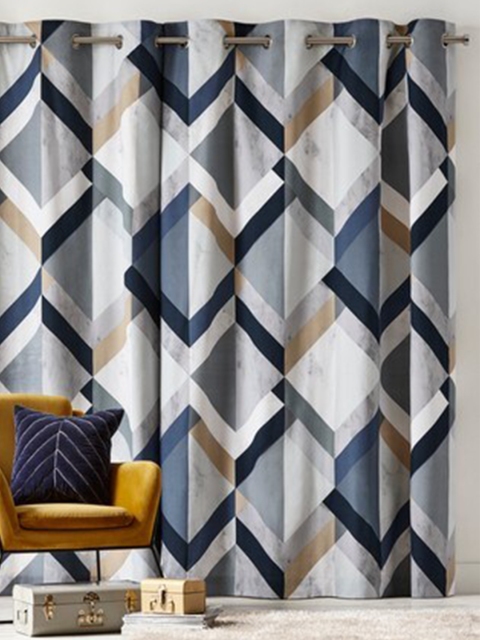 

URBAN SPACE Navy Blue & White Set of 2 Quirky Long Door Curtain