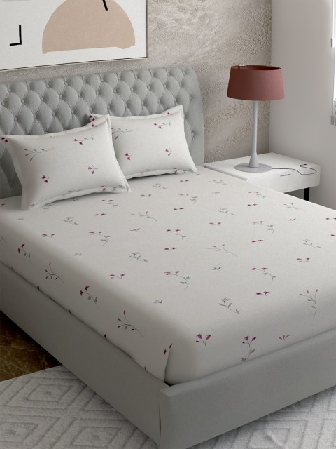 

EverHOME Cream-Coloured & Fuchsia Floral 300 TC King Bedsheet with 2 Pillow Covers