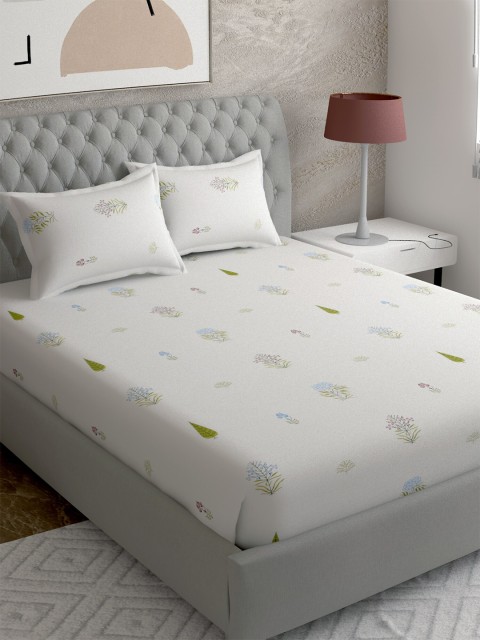 

EverHOME Grey & Blue Floral Printed 300 TC King Bedsheet With 2 Pillow Covers