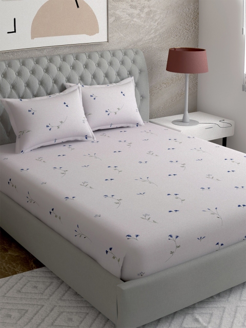 

EverHOME Grey & Blue Floral 300 TC King Bedsheet with 2 Pillow Covers