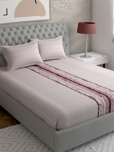 

EverHOME Mauve & Maroon Striped 300 TC King Bedsheet with 2 Pillow Covers