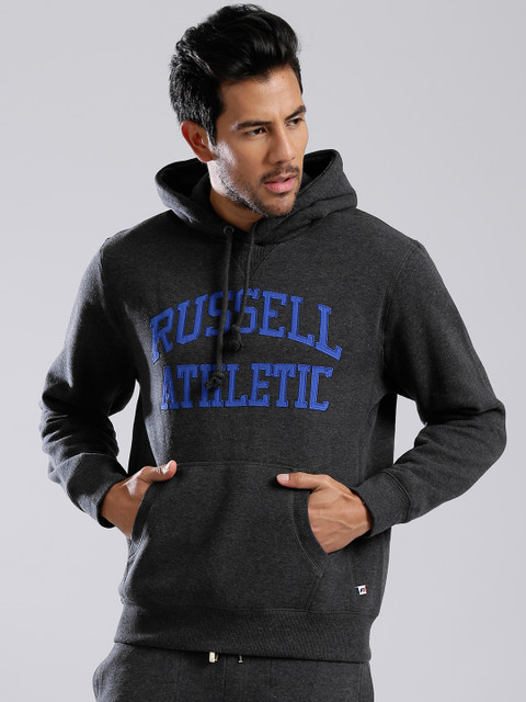 

Russell Athletic Charcoal Grey Brand Applique Hooded Sweatshirt