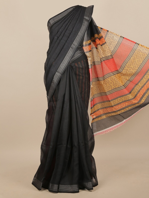 

Pothys Black & Red Solid Linen Blend Saree